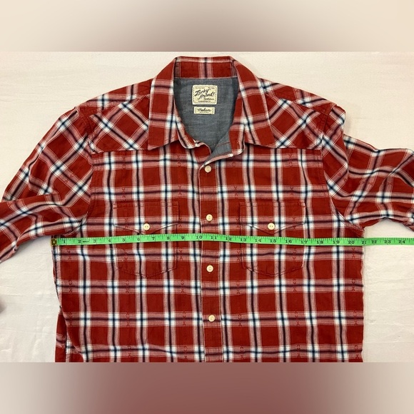 LUCKY BRAND Red Plaid Long Sleeve Button Front Shirt Chambray Lined, sz MD - Picture 4 of 8
